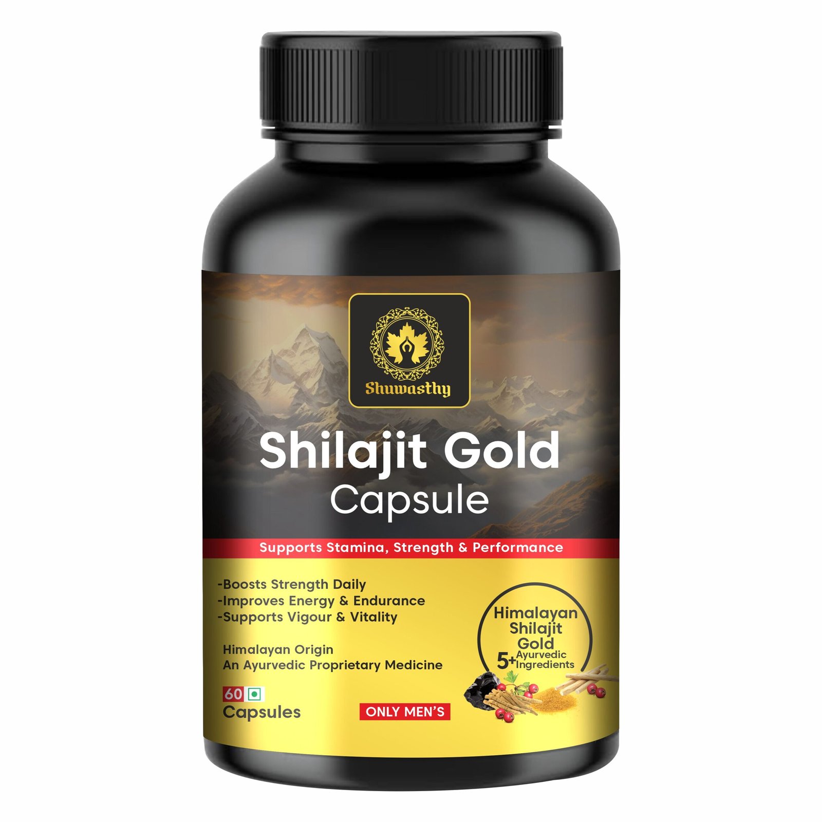 SHUWASTHY Shilajit Gold | Ayurvedic Supplement | Boosts Stamina For Men (60 Capsules)