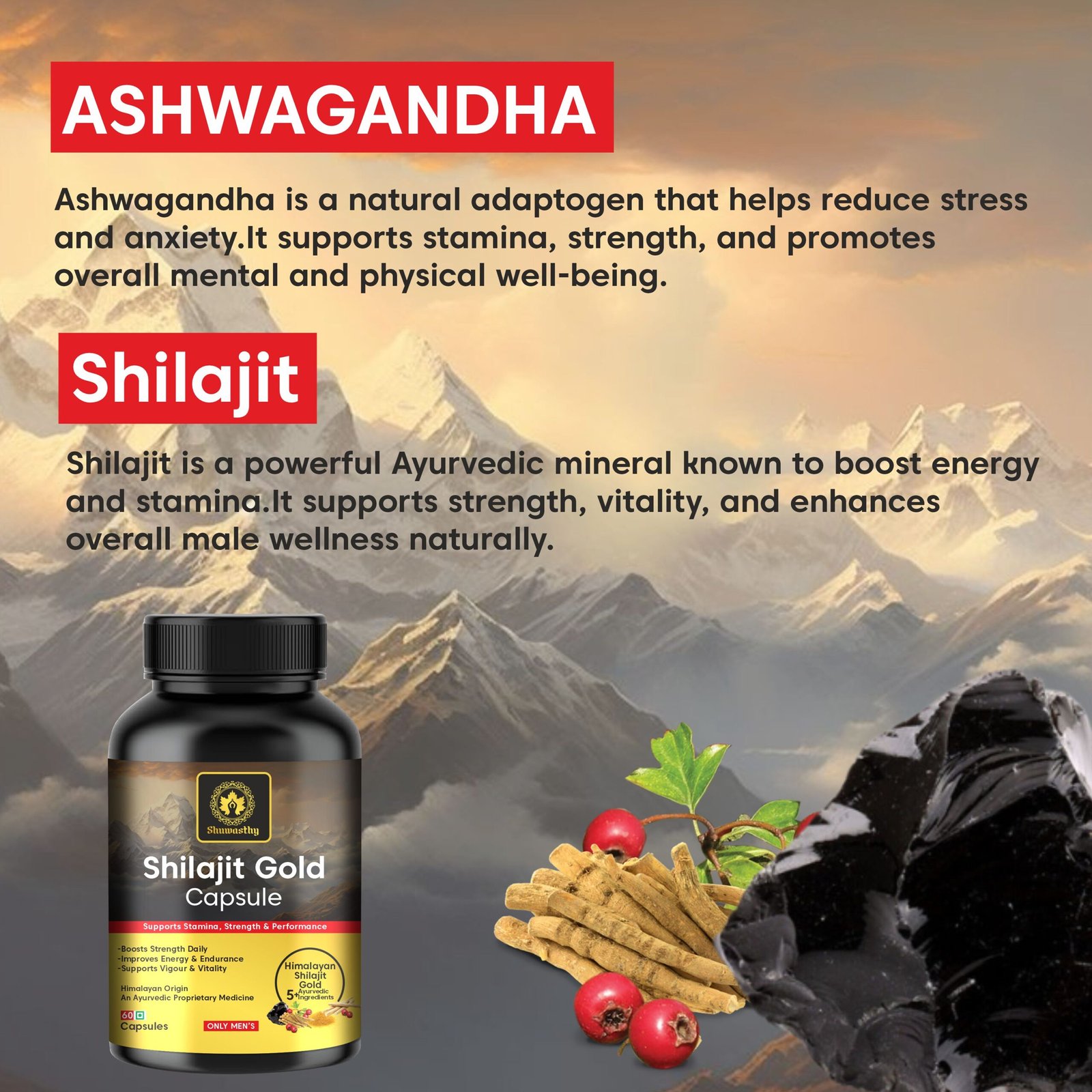 SHUWASTHY Shilajit Gold | Ayurvedic Supplement | Boosts Stamina For Men (60 Capsules) - Image 4