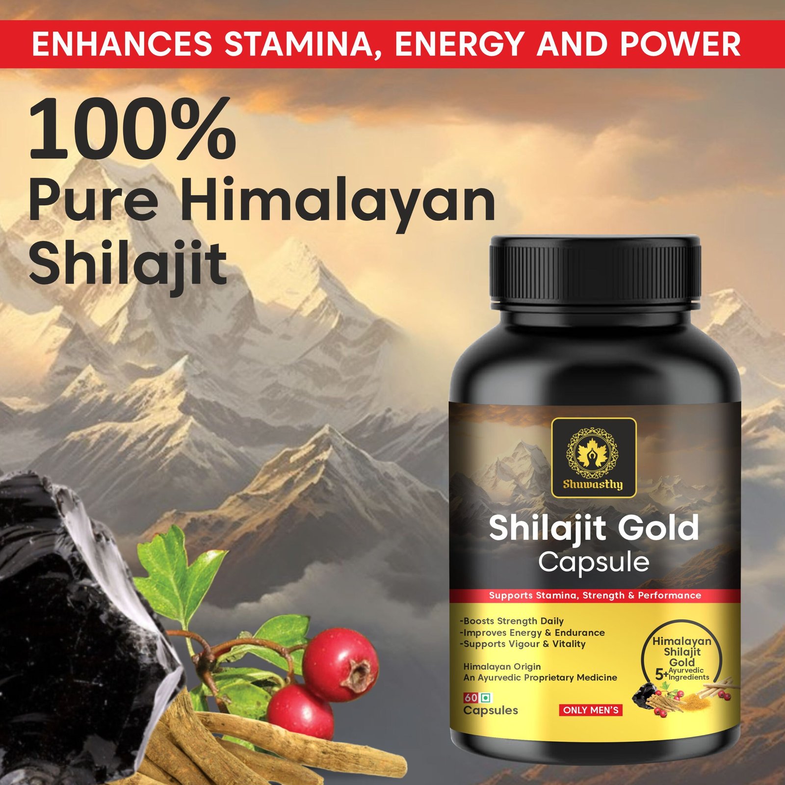 SHUWASTHY Shilajit Gold | Ayurvedic Supplement | Boosts Stamina For Men (60 Capsules) - Image 6